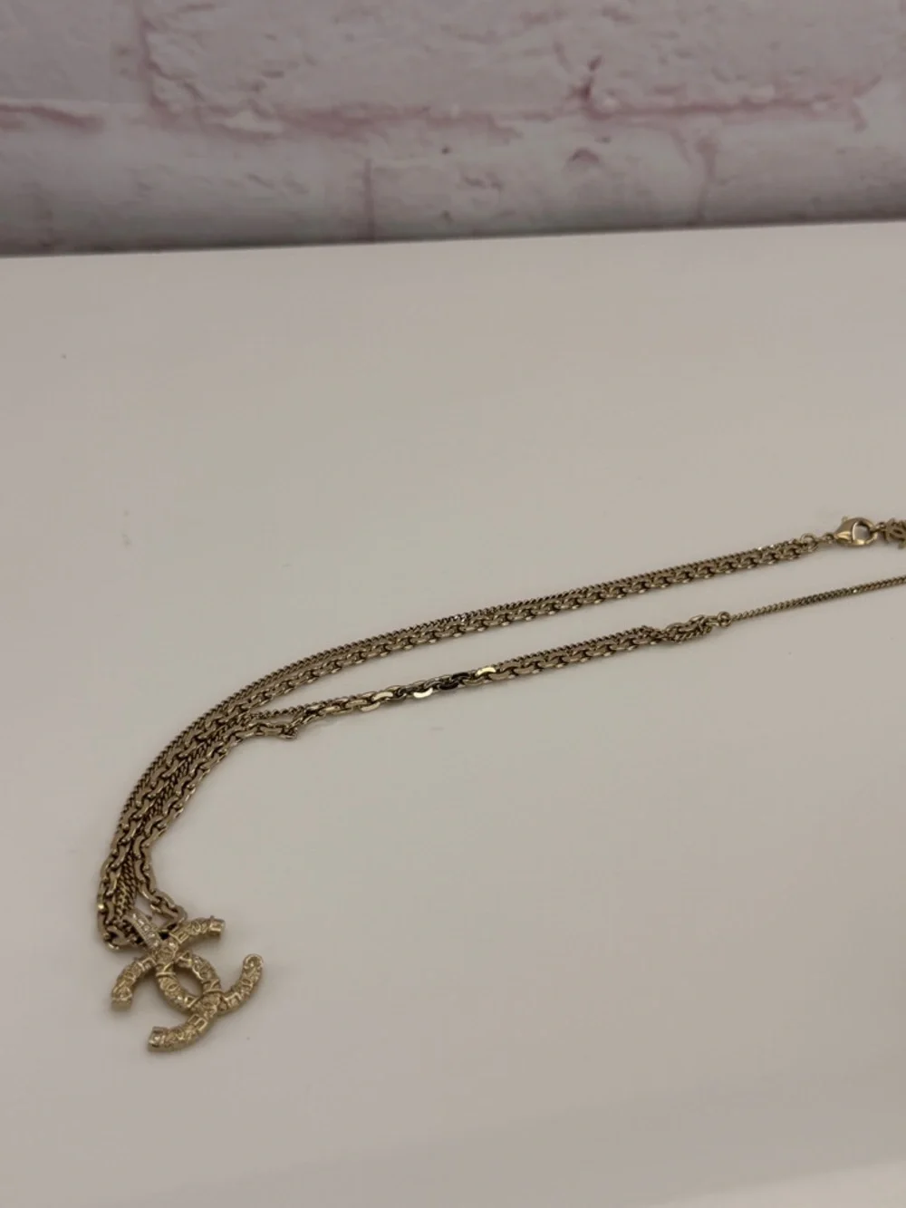 CHANEL Crystal CC Multi Strand Chain Necklace Gold